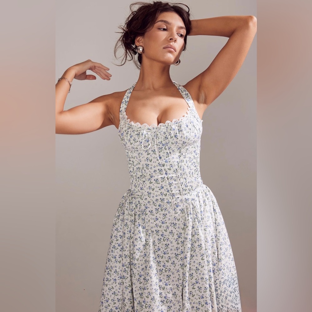 🇺🇸FIRM PRICE🇺🇸ADABELLA White Bluebell Print Cotton Halter Sundress
